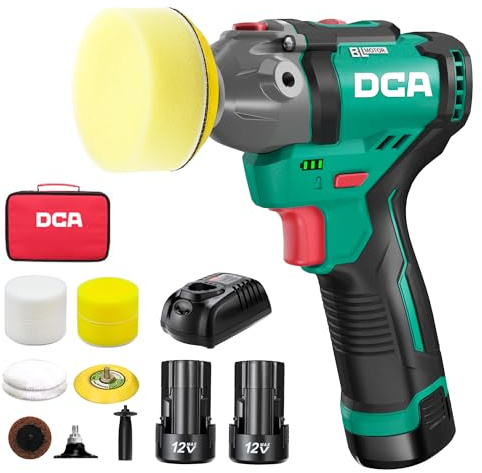 DCA 12V Cordless Buffer Polisher, 3 Brushless Mini Car Polisher & 2 Sander Machine Kit with 2x 2.0Ah Batteries, 2 Variable Speed 2800-8300RPM for Car Detailing Polishing/Buffing/Sanding/Waxing