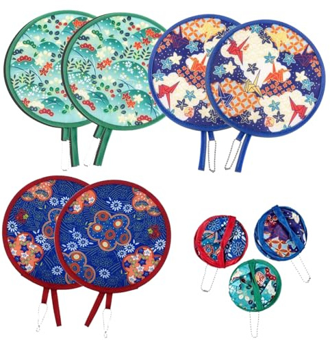Xgvzs 6 PCS Round Folding Handheld Fan Hand Fan Folding Japanese Style Summer Fans for Festival Party Gifts Personal Decoration