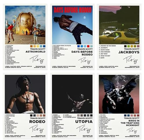 DEETREK Stampe su tela senza cornice, set di 6 poster musicali, poster firmati limitati, stampa di rapper, decorazione artistica da parete per camera da letto