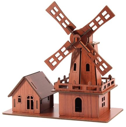 3D Puzzle Wooden House Creative Wooden House Building for Gift Adults Kids, Dutch windmill