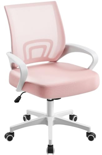Yaheetech Silla de Oficina Silla de Escritorio de Malla Giratoria Rosa