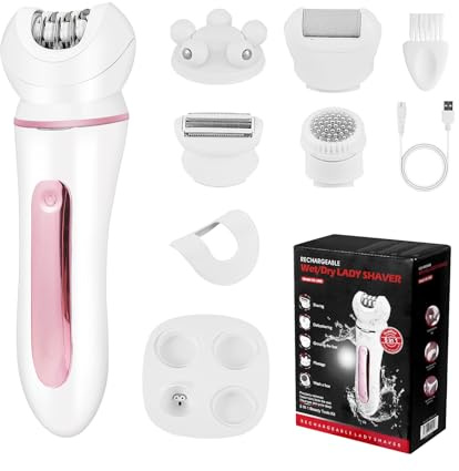Epilatore elettrico donna, l'ultimo dispositivo elettrico 5 in 1 per la depilazione di viso, mani, gambe, zona bikini, con funzioni di pulizia, massaggio ed esfoliazione