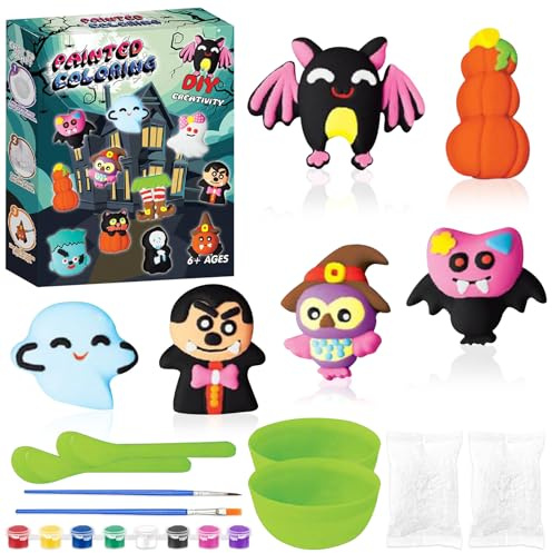 TOPJOWGA Halloween Conjunto de Pintura para Crianças, Kit de pintura de Halloween, Arte y Manualidades para Niños, Kit Pintura Niños Figuras para Pintar, con Moldes y Accesorios