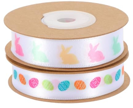 Artibetter Dekoratives Osterband und Osterfest 2 Rollen aus Polyester für Geschenke Verpacken Frühlingsdeko für Selbstgemacht Basteln