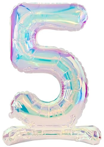 Folat 62950 Zahl Luftballon 5 Irisierende holographische Stehender Folienballon 72 cm - kein Helium erforderlich - Party Dekorationen für Geburtstag Babyparty Hochzeit Jubiläum Deko