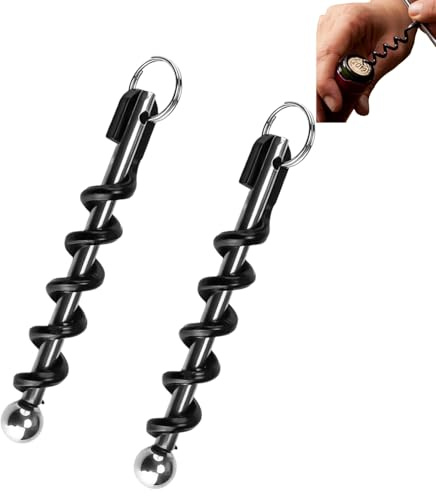 Wxinsheng Cavatappi Portachiavi,2 Pezzi Mini Apribottiglie Vino in Acciaio Inossidabile,Cavatappi Portachiavi a Spirale,Portachiavi Manuale a Cavatappi,per Picnic,Campeggio,Feste e Regalo