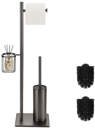 DAZI Klobürste mit Toilettenpapierhalter Set und praktischem Aufbewahrungskorb,WC-Bürste freistehend Edelstahl,3-in-1 Wc-Garnitur im minimalistischen und platzsparenden Design (Grau matt)