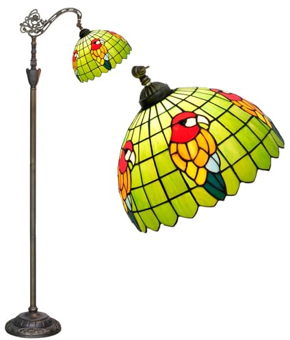 BOTOWI Lámpara de pie Estilo Tiffany Lámpara de Vidrio Manchado Lámpara arqueada 12X18X63 Pulgadas Cuello de Cisne Esquina Ajustable Luz de Lectura de pie Decoración Dormitorio Sala de Estar,Parrot