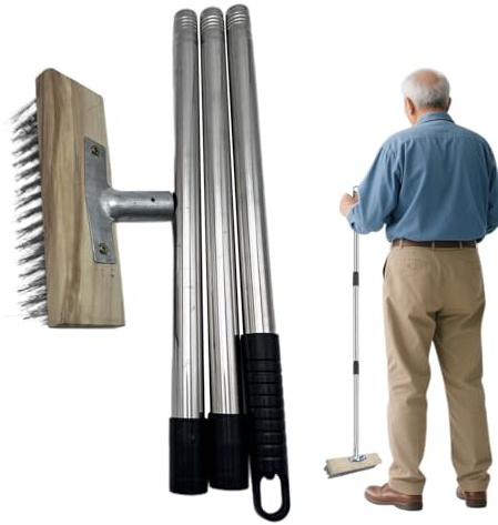 Pavsicgn Cepillo De Alambre De Acero Inoxidable - Cepillo De Mango Largo 150 Cm | Cerdas Duras Fregador Resistente para Alfombra Bañera Suelo Casa Patio Garaje Exterior Musgo Hormigón Terraza Baño