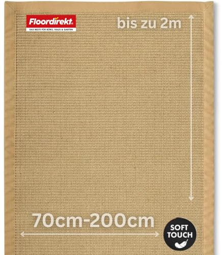 Floordirekt Sisal Teppich Mumbai 70x130 cm – Naturfaser Teppich mit Baumwollbordüre, Wohnteppich, Sisalteppich