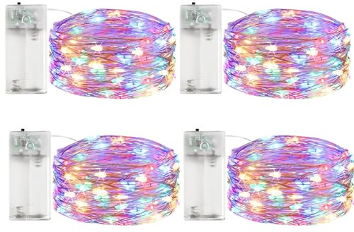 ALEGRE 4 Stk Led Lichterkette Batterie mit Timer, 3M 30 LED Micro Kupferdraht LED Lichterkette mit Timer, Bunt Lichterketten Innen Batteriebetrieben für Weihnachten, Halloween, Silvester,Hochzeit Deko