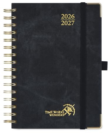 POPRUN Lehrerkalender 2026 2027 Spiralbuch ca.A5(21 x 14,8cm) auf Deutsch | Lehrerplaner für Lehrerinnen und Lehrer,mit Monatliches Register,Schulplaner mit PU-Leder Hardcover(Schwarz)