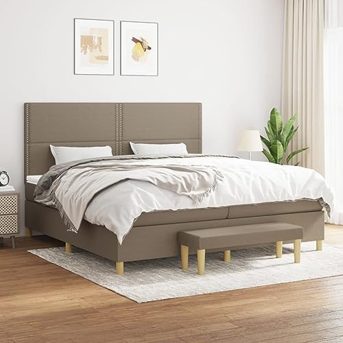 Mokuyary resårsäng med madrass, brungrått, 200 x 200 cm, tyg, sängram, säng med ribbotten, plattform, sängram, enkel montering för sovrum, gästrum – D
