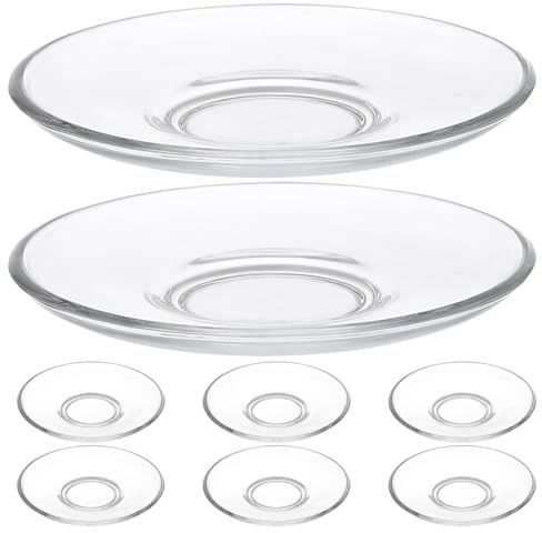 TOGEVAL Set 8 Piattini di Vetro Rotondi per Tazza da Tè, Superficie Facile da Pulire, Design Leggero e Trasparente, per Eventi Familiari e Picnic All'aperto