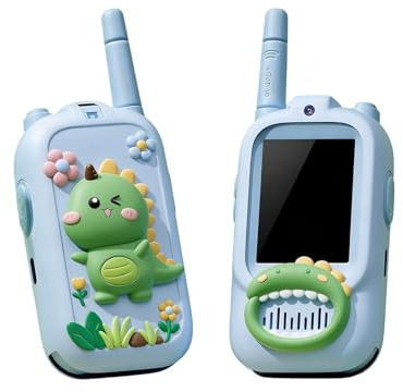Xvilmaun Walkie Talkie para Niños,Juego de 2 Piezas Recargable con Cámara HD y Divertido,Walkie Talkies con Motivo De Dinosaurios para Niños - para Edades De 3 A 12 Años