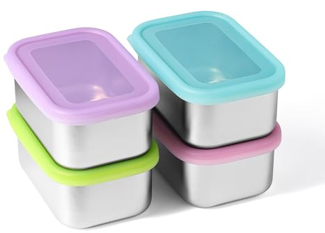 Misichao 4 Pack Stainless Steel Food Container 400ml, Bento Lunch Box