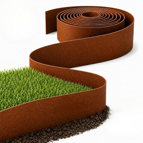 Rori Bordure de Jardin en Acier Corten en Rouleau 10 m – Hauteur 15 cm – Bordure Flexible en Métal – Bord Arrondi Sécurisé – Séparateur de Pelouse et Massif