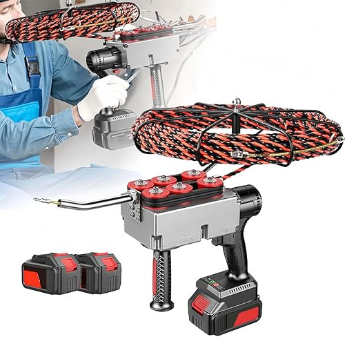 DIUNAOZI GuíA Pasacables InaláMbrica,Cinta Pasacables,40 M/Min, Motor Sin Escobillas De 21 V Y 4,0 Ah,Cable GuíA De 100 Pies para Tendido De Cables EléCtricos A TravéS De Paredes. 2Battery-25000mah