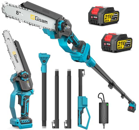Mini TronçOnneuse 2 En 1 Avec Perche TéLescopique,Moteur Sans Balais 2600w,TronçOnneuse 8 Pouces, Lubrificateur Automatique Et 2 * 4000 Mah,Extensible Jusqu'à 4,2m Pour Branches D'Arbres, Coupe