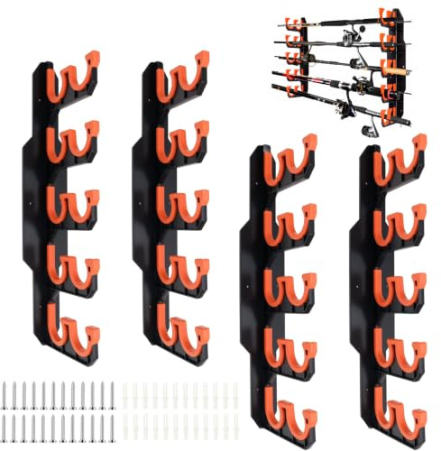 4 Stück Angelrutenhalter Wand, Vertikaler Angelrutenhalter mit Silikon-Schutzpolster Angelruten Wandhalterung für Garage, Fishing Rod Rack Angelrutenhalter Stangenhalter, Angelständer Angelhalter
