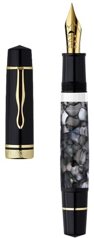 erofa Majohn P139 - Penna stilografica a stantuffo, pennino flessibile, con scatola, in acrilico grigio, set di penne flessibili