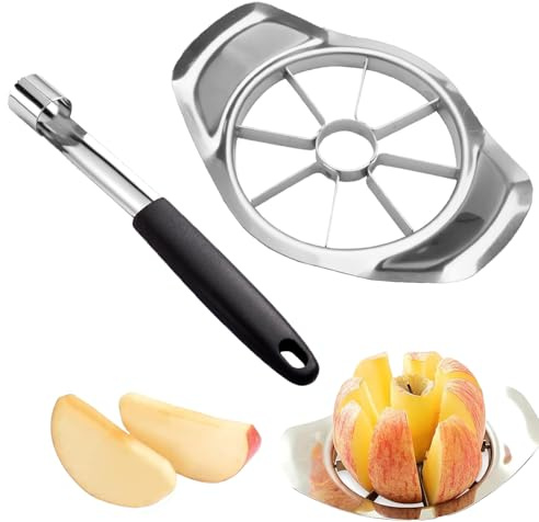 Apple Corer, Apple Slicer and Cutter with Coring Tool, Stainless Steel Fruit Divider, Easy Grip Handles for Apples Pears Kitchen Prep Adults