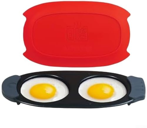 Caldera de huevos de calentamiento rápido, apta para microondas, para tortillas y huevos duales, doble para vaporizador de zona, electrodomésticos, color rojo, 20 x 10 x 3 cm