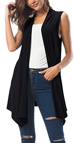 Urban GoCo Donna Senza Maniche Draped Cardigan Gilet (Medium, Nero)