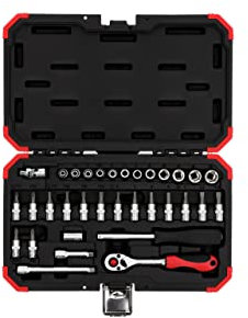 GEDORE red Steckschlüsselsatz, 33-teilig, Mit Umschaltknarre, Ratsche, Steckschlüssel und Bitsatz, 1/4