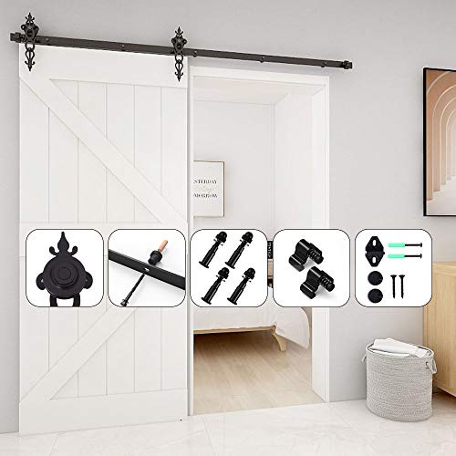 7FT/213cm Schiebetürbeschlag Set, Laufschienen für Schiebetür Hängeschiene Schiebetürsystem Laufschiene Tür Hardware Kit, Schwarz