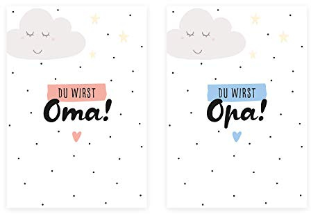 Him & I® - Du wirst Oma, Du wirst Opa Postkarten Set - Schwangerschaftskarten zur Baby Ankündigung - Maße: 16,5 cm x 11,5 cm
