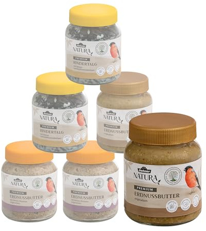Dehner Natura Wildvogelfutter, Erdnussbutter und Rindertalg im Glas, verschiedene Sorten, 3 x 2 Stück (1.86 kg)
