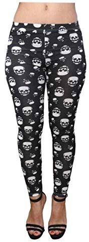 Leggings Legins Leggins Treggings Jejjings Geggings Crânes Pantalon Slim Femme Fille Imprimé Élastique Slim Taille Unique Noir crâne graphique punk rebelle audacieux