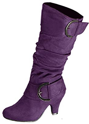 Stivali Alti Pelle Stivaletti Invernali Stivali da Neve Stivali Donna Moda Stivali al Ginocchio Stivali da Equitazione Tacchi Spessi Scarpe in Pelle (37,Viola)