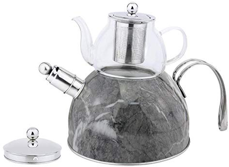 Zellerfeld Trendmax Munstycke Caydanlik Takimi tekokare 3 liter + 600 ml tekanna av glas 18/10 rostfritt stål ångrör med handtag motiv 2