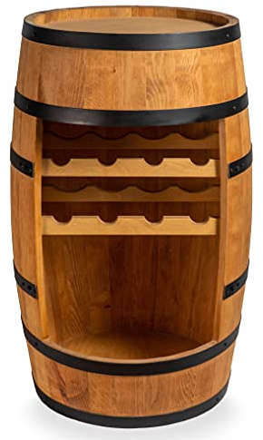CREATIVE COOPER Weinfass Stehtisch - Mini Bar Regal mit Wine Bottle Holder - Alkohol Shrank - Flaschenregal Holz Regale - Holzfass Deko Hausbar Theke - Fassmöbel - fassbar - Fassbar 80cm (Eiche)
