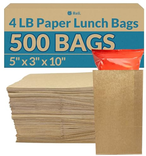Reli. Brown Paper Bags | 500 Count | Paper Lunch Bags Ideal for Small Lunches and Crafts | Perfect for Sandwiches and Snacks