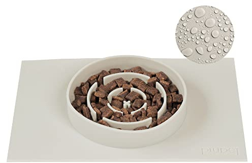PiuPet® Anti Schling Napf - 300ml Slow Feeder Hund & Katze - Silikon Napf | Antischlingnapf mit Futtermatte, Spülmaschinenfest & Rutschfest, Grau, Ideal für Nassfutter & Trockenfutter