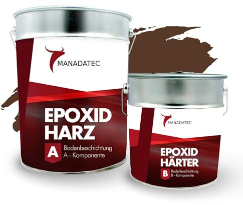 MANADATEC 2k Epoxidharz Bodenbeschichtung 2,5kg I RAL 8011 Nussbraun I Abriebfest, lösemittelfrei, geruchsneutral I Garagenbodenbeschichtung I Epoxy Bodenbeschichtung Garage I Keller Epoxidharz Boden
