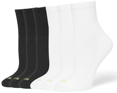 HUE Mini Crew Socks for Women, 6-Pack, White/Black/Grey