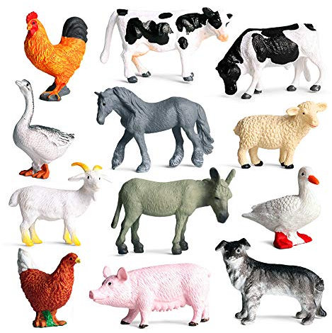 12Pcs Mini Bauernhof Tierfiguren, Realistische Bauernhof Tierfiguren Spielzeug, Kunststoff Bauernhof Scheunentiere Spielset, Miniatur Bauernhof Tier Spielzeug Kuchendeckel, Pädagogisches Lernspielzeug