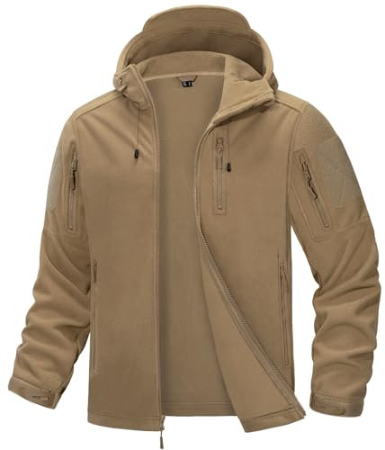 KEFITEVD Fliesjacke Herren Winter Jacke Fleece Pullover Bundeswehr Jacke Taktisch Outdoorjacke Warm Funktionsjacke Männer Army Jacke Khaki L
