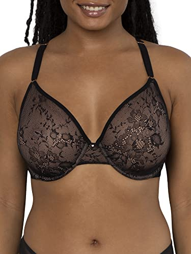 Smart & Sexy Damen Sheer Mesh Underwire Bra Demi BH, Durchsichtig, Schwarzer Farbton mit Ballett-Fieber (Glatte Spitze), 95E