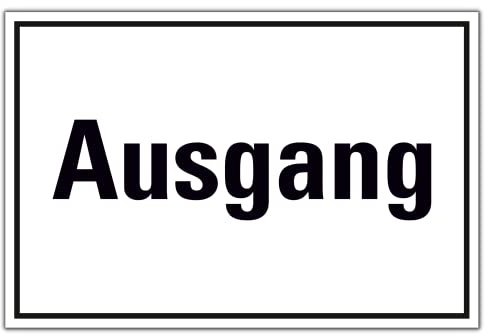 Schild Ausgang 20cm x 30cm hergestellt aus robustem PVC stoß und kratzfest Ausgangsschild in Weiß/Schwarz Hinweisschild Ausgang mit UV-Schutz inkl. selbstklebender Rückseite