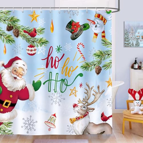 Bonhause Duschvorhang Weihnachten Rentier Weihnachtsmann Xmas Winter Duschvorhänge 180 x 180 cm Anti-Schimmel Wasserdicht Polyester Stoff Waschbar Bad Vorhäng für Badzimmer mit 12 Haken