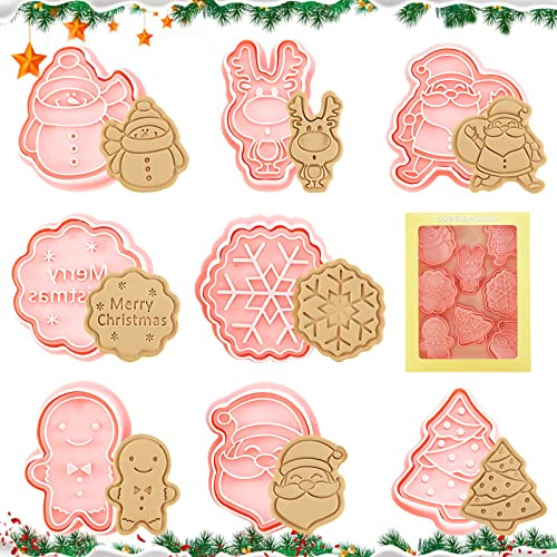 TOPJOWGA Formine per Biscotti Natalizi, 8 Pezzi Stampo per Biscotti Natalizi Plastica, Stampi per Biscotti 3D, Tagliabiscotti Natale Formine Biscotti Natale per Decorare Torta, Biscotto, Dolci