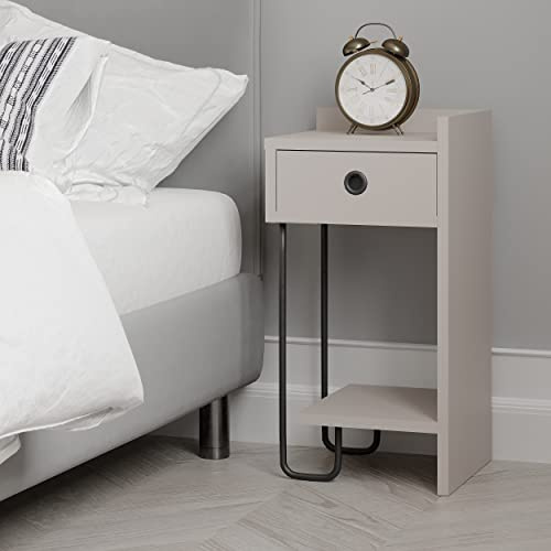 HOCUS PICUS Moderner Nachttisch mit Schubladen | Elegantes Design Nachttisch mit Metallrahmen, Multi Farben für Schlafzimmer, 2 Größen Option (Light Mocha, Right)