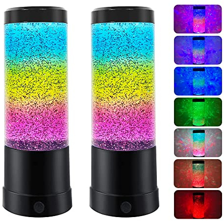 PROLEE Lavalampe, Regenbogen-Glitzer-Lampen mit automatischem Farbwechsel, USB-betrieben, kühles Zimmer, Heimdekoration, Geschenk, Modell A, 2 Stück