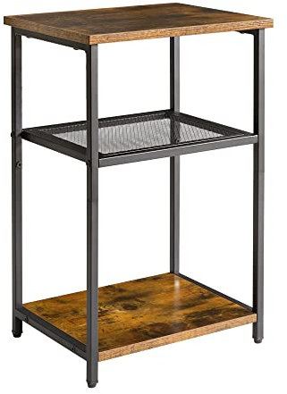 IBUYKE Side Table, 3-Tier End Table, Industrial Nightstand Small Table with Storage Shelf, Bedside Table for Bedroom, Living Room, Hallway, with Metal Frame, Rustic Brown TMJ403H