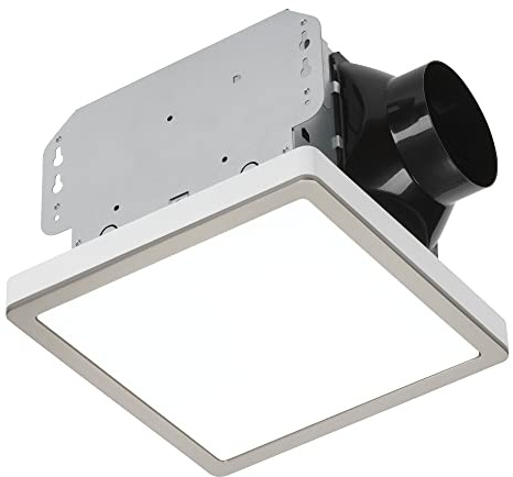 Homewerks 7105-10 Bathroom Fan Integrated LED Light Ceiling Mount Exhaust Ventilation Ultra Quiet 1.0 Sones 70 CFM, Decorative Brushed Nickel Magnetic Trim